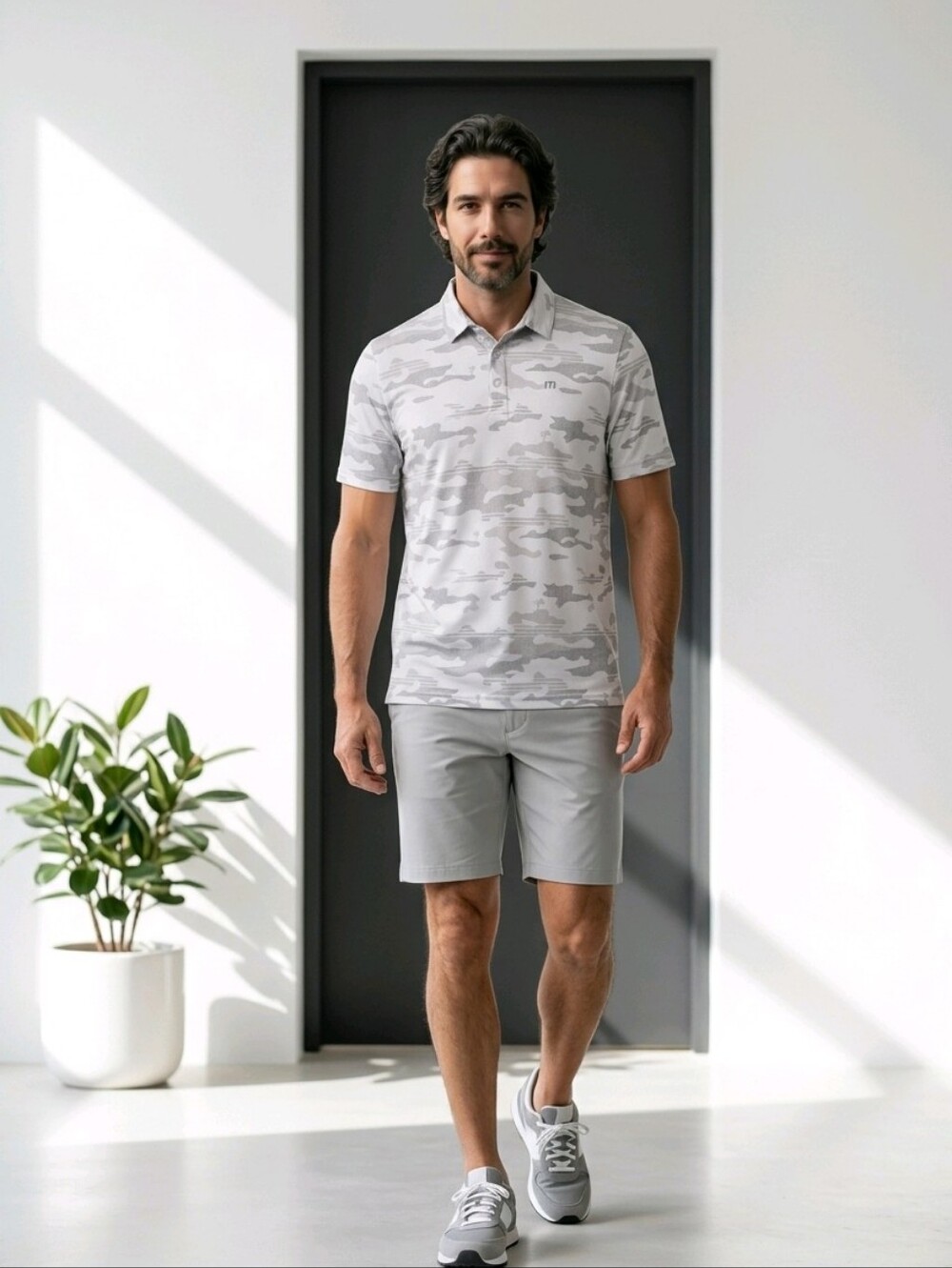 TravisMathew Beachside Stealth Camo Golf Polo - White/Grey Size XXL